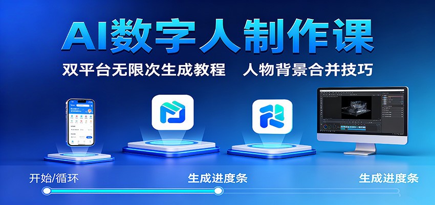 AI数字人制作课：双平台无限次生成教程，人物背景合并技巧-摇钱述