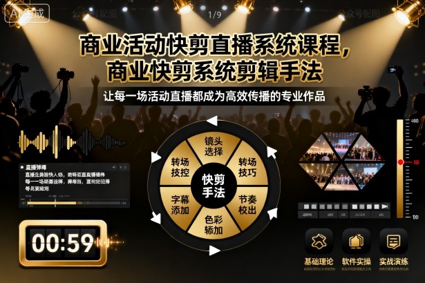 商业活动快剪直播系统课程，商业快剪系统剪辑手法-摇钱述