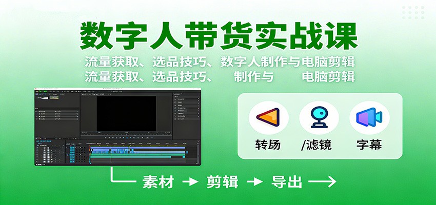 数字人变现实战课：流量获取、选品技巧、数字人制作与电脑剪辑-摇钱述