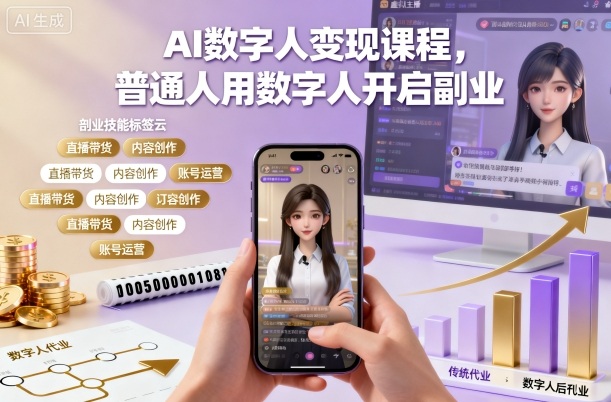 AI数字人变现课程，普通人用数字人开启副业-摇钱述